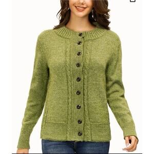 Kancy Kole Womens Cable Knit Cardigan Sweater - Green, Size XL